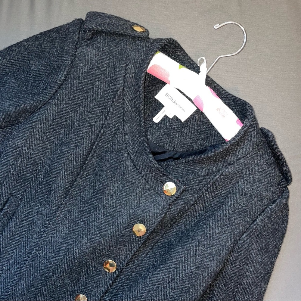 BCBGeneration Herringbone Peacoat Gray Size L Lined